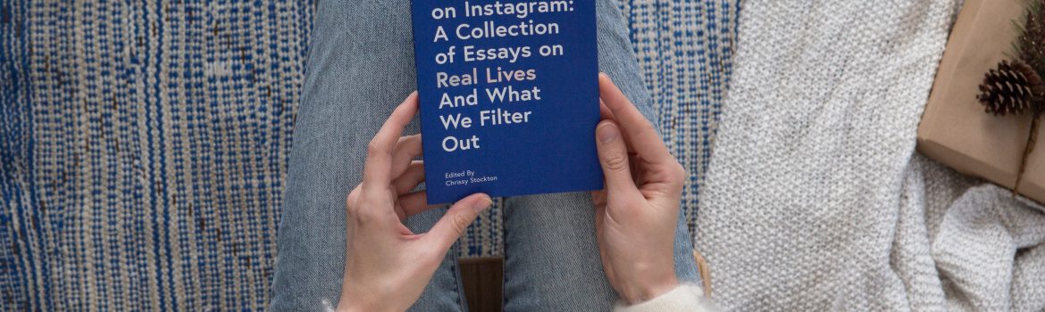 Text book with blue cover about essays